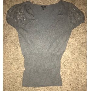 Express Gray Top with ruffle shoulders